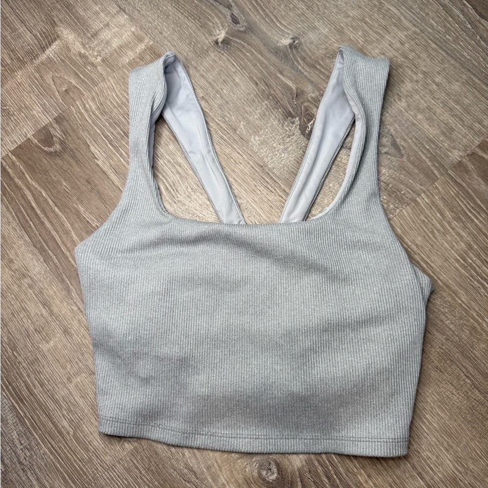 Alo Ribbed Chic Bra Tank Athletic Heather Grey XS - Picture 4 of 11